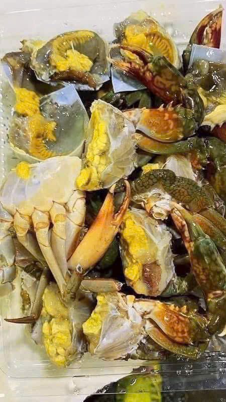Ghẹ tươi sống cắt đôi nhiều gạch vàng Ghẹ tươi sống cắt đôi nhiều gạch vàng